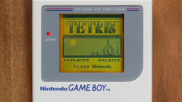 Úvodní obrazovka hry Tetris na konzoli Nintendo Game Boy z roku 1989, game boy
