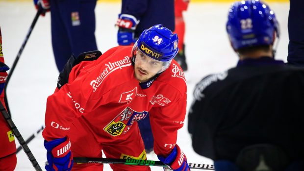 Jakub Lauko na tréninku české hokejové reprezentace