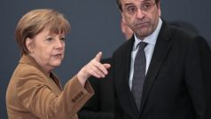 Německá kancléřka Angela Merkelová a řecký premiér Antonis Samaras při návštěvě německé političky v Aténách