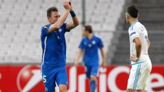 Liberecký Vladimír Coufal slaví vstřelený gól, který rozhodl o vítězství Severočechů v Marseille