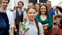 Švédská ekologická aktivistka Greta Thunbergová při protestu ve Vídni
