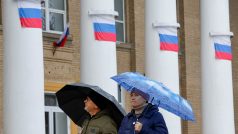 Ruské vlajky v Melitopolu (archivní foto)