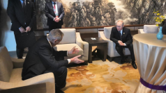 Miloš Zeman a Vladimir Putin při setkání v Pekingu