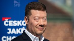 Předseda hnutí SPD Tomio Okamura na tiskové konferenci k oznámení koalice do sněmovních voleb