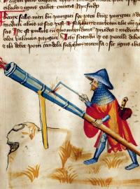 Středověká střelná zbraň zvaná píšťala v rukopisu Konrada Kyesera z roku 1405. Píšťala je podobný typ zbraně jako hákovnice